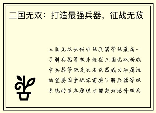 三国无双：打造最强兵器，征战无敌